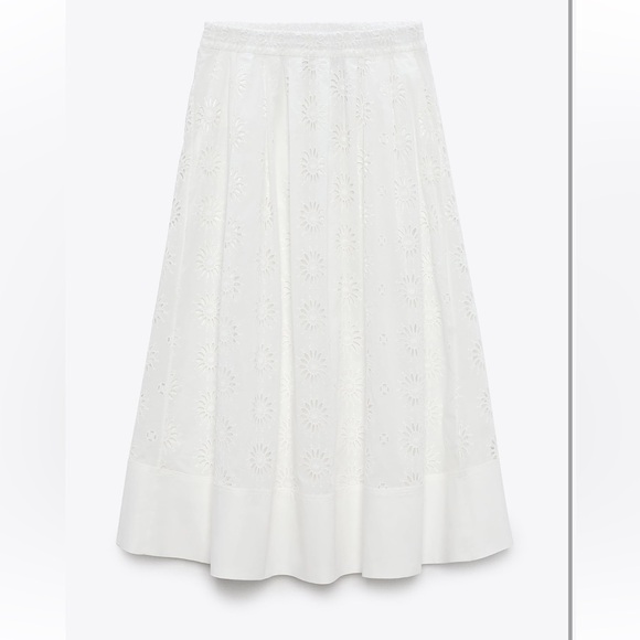 Zara embroidered eyelet midi skirt - Picture 1 of 1